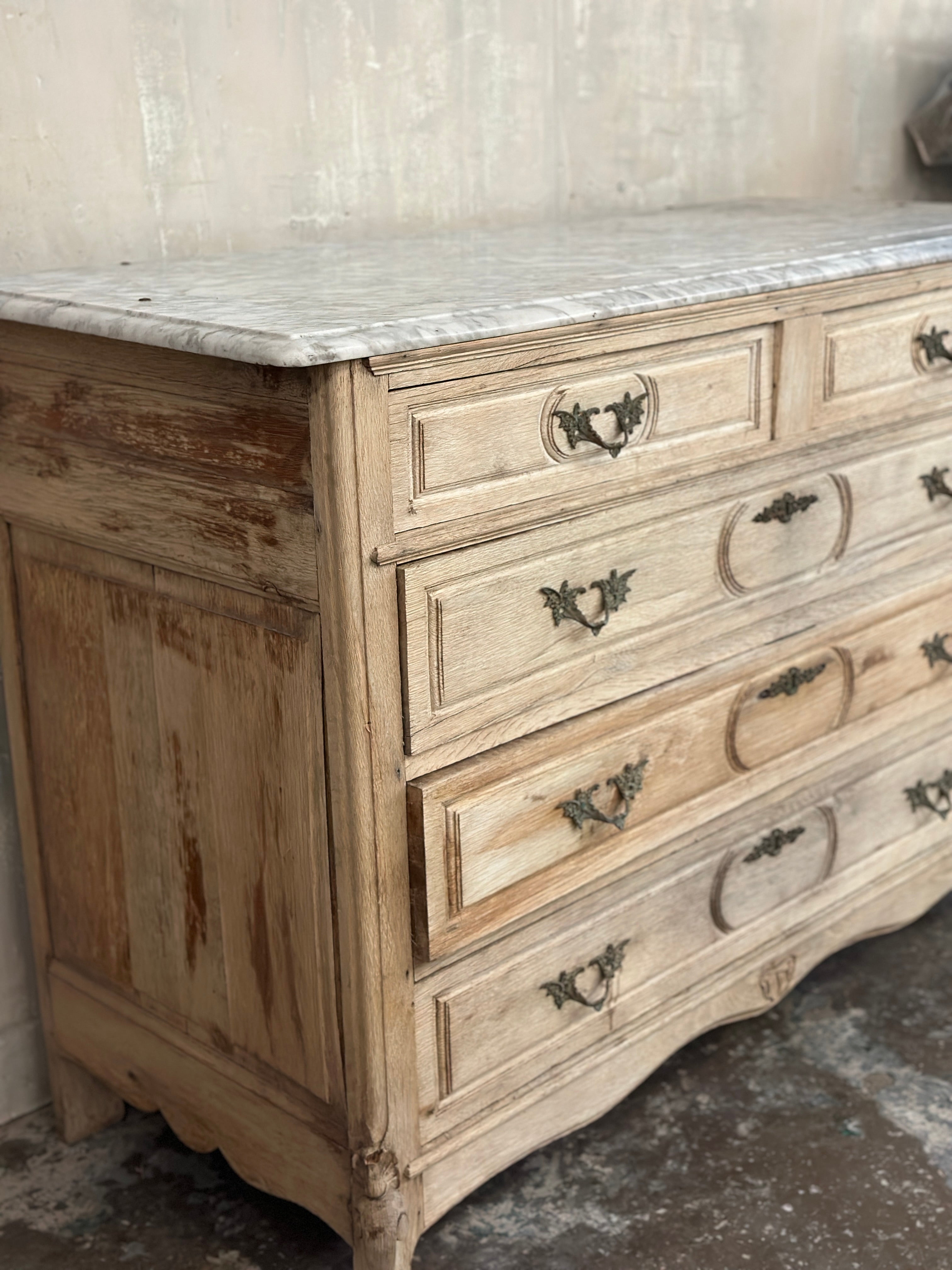 French oak marble top chest of drawers
