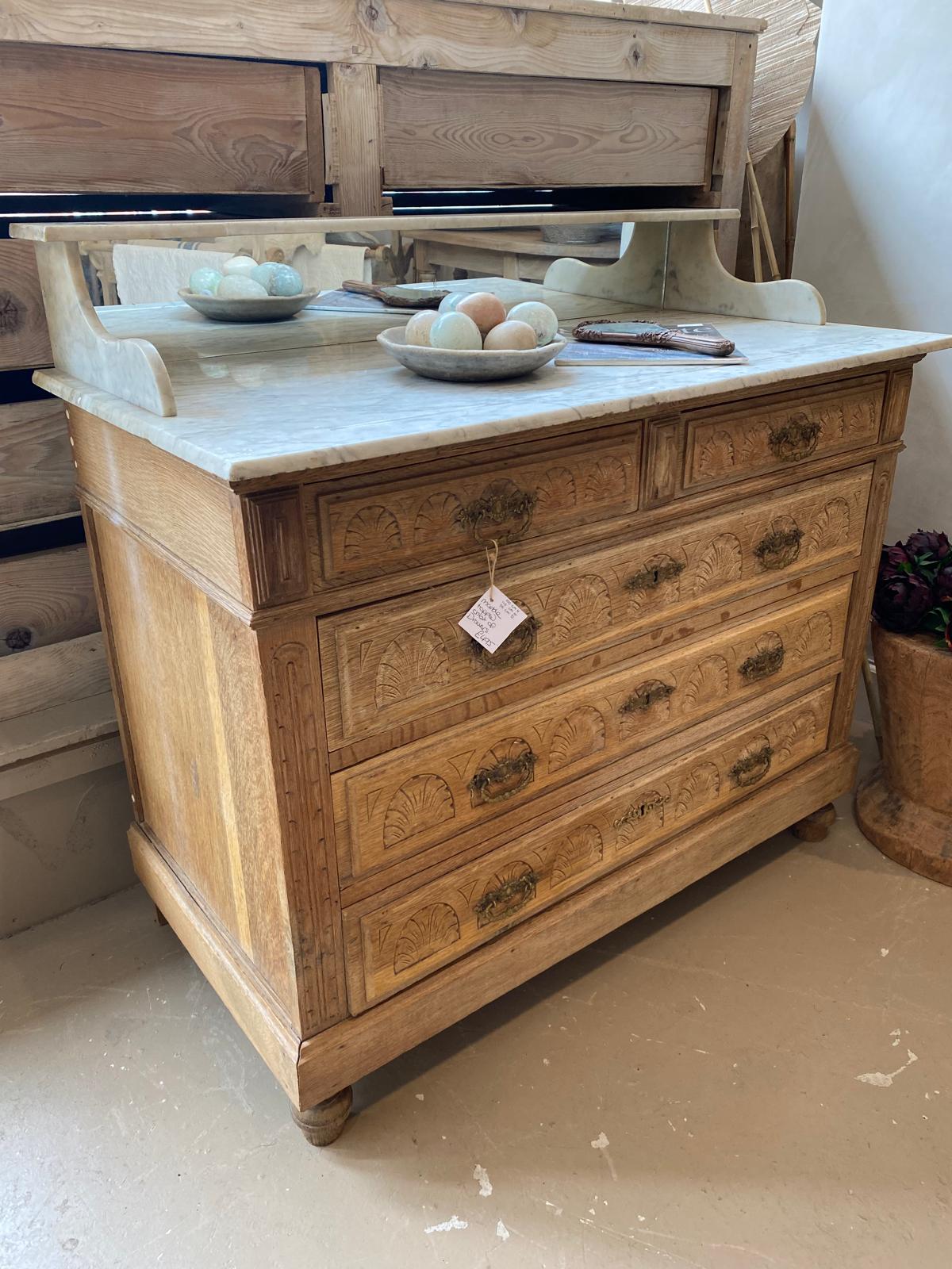 Bleached oak marble top drawers