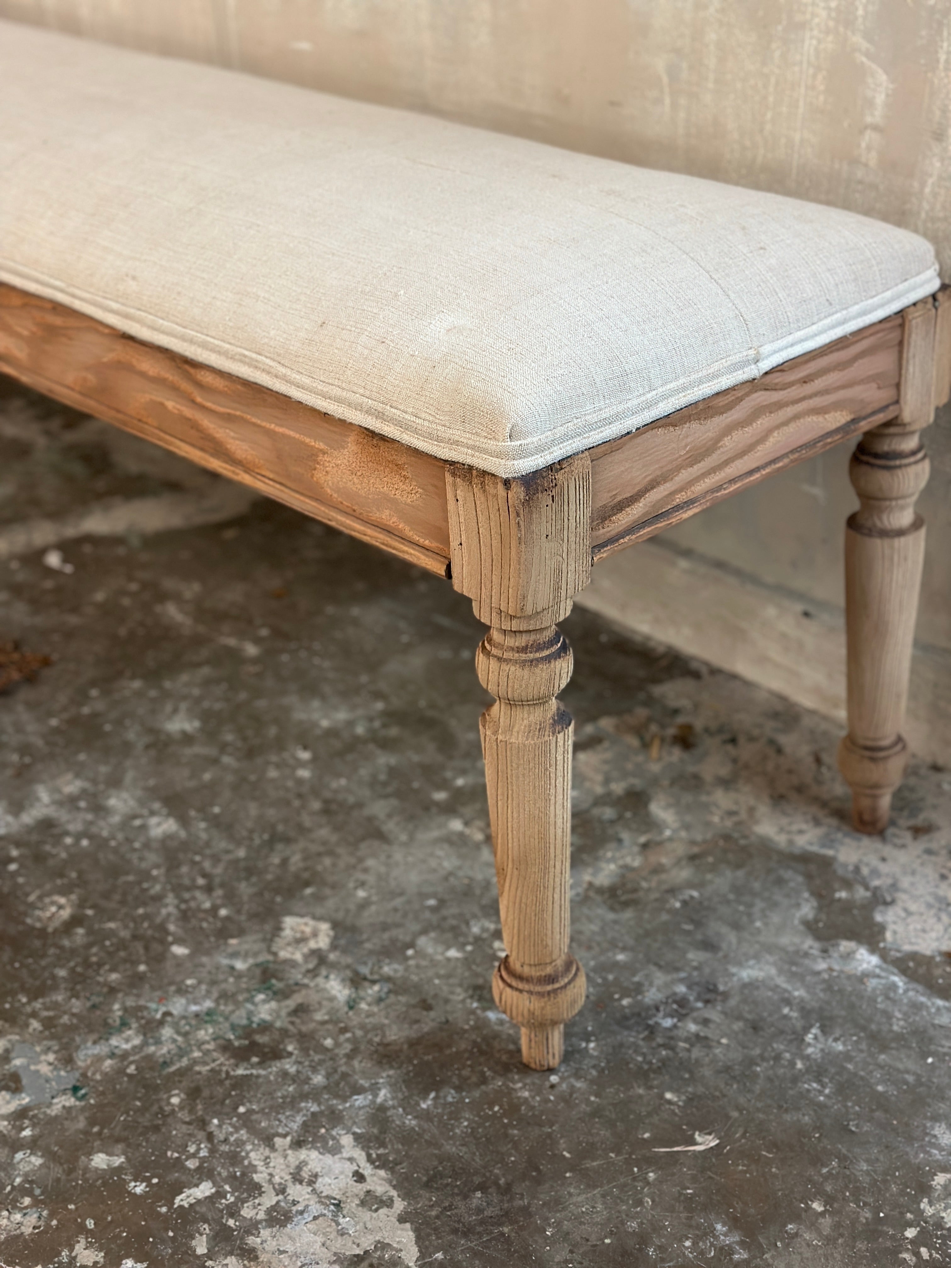 Beautiful French linen covered bench