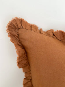 Ruffled Linen Cushion Cover – Rust