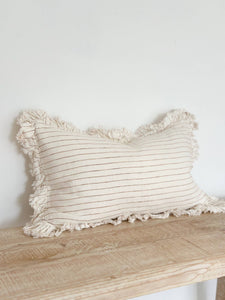 Hallie Ruffled Linen Cushion Cover 50x30 – Rust & Cream Stripe