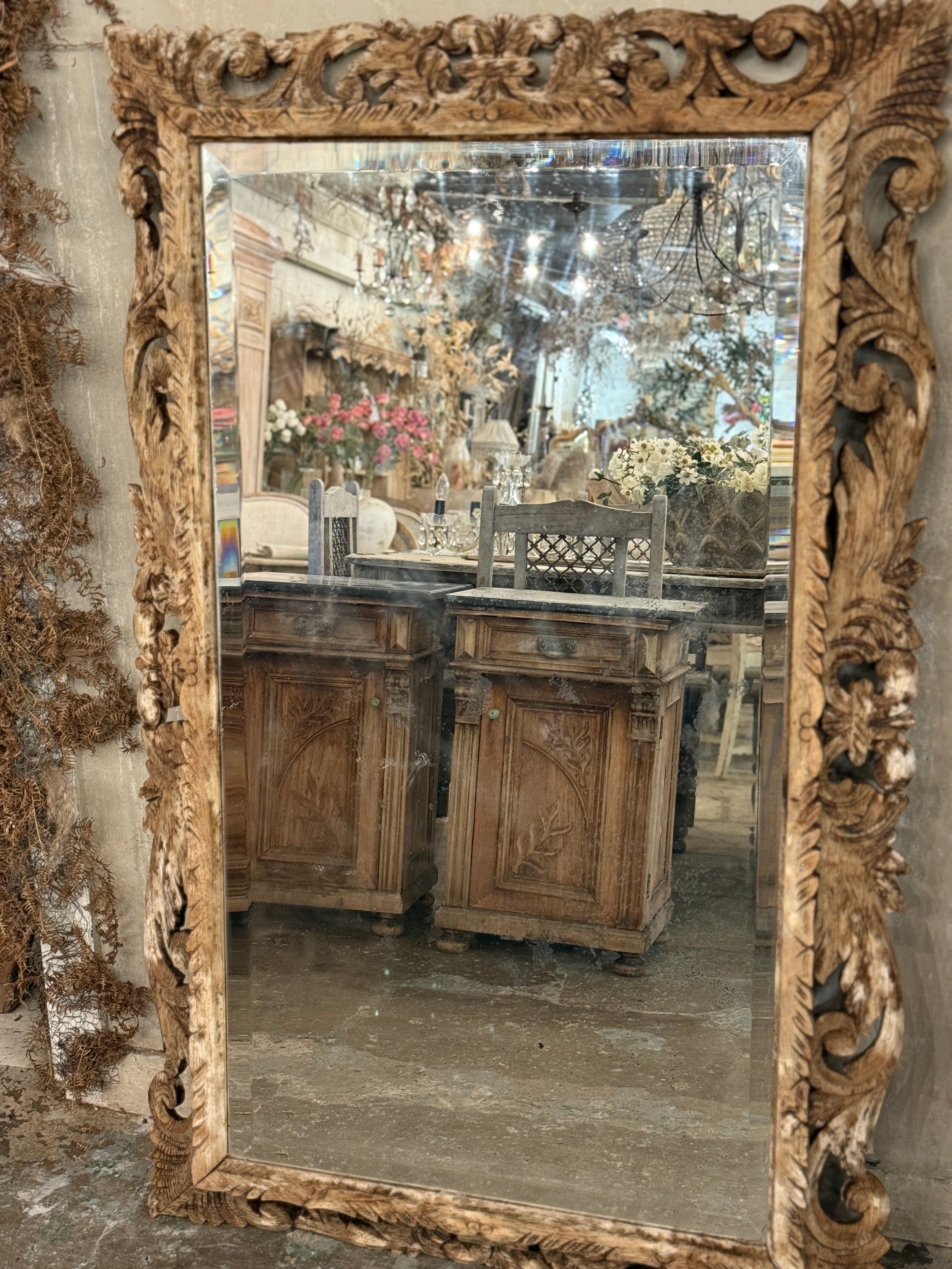 Carved oak mirror