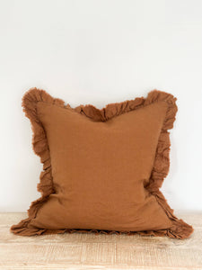 Ruffled Linen Cushion Cover – Rust