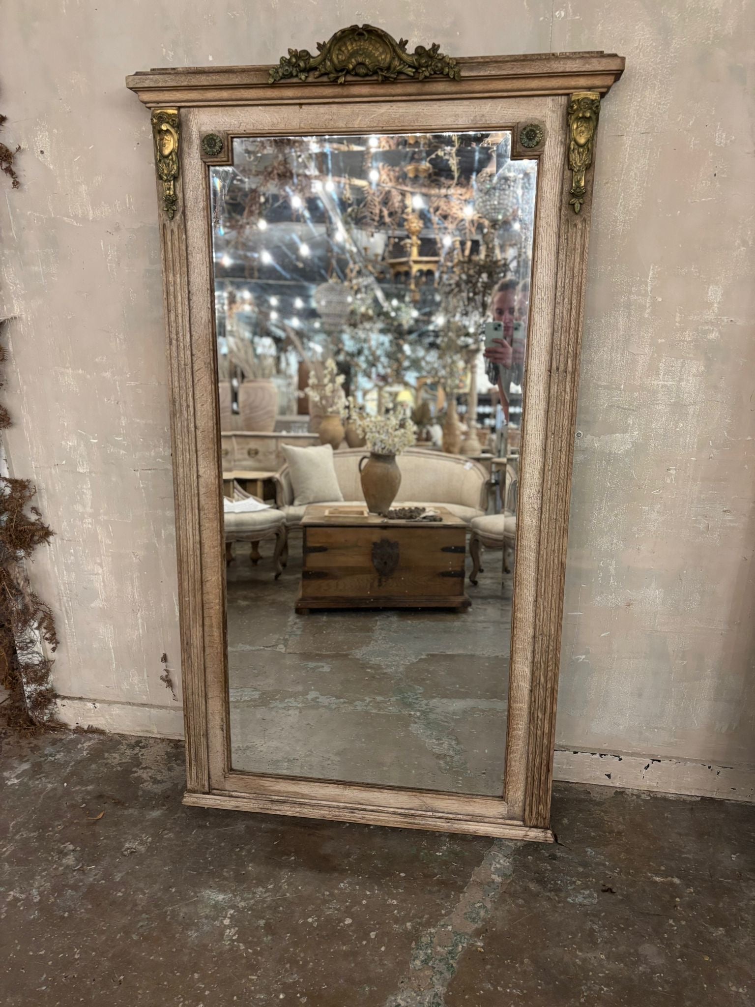 French bronze and wood mirror
