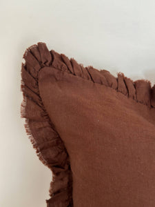 Ruffled Linen Cushion Cover – Dark Brown