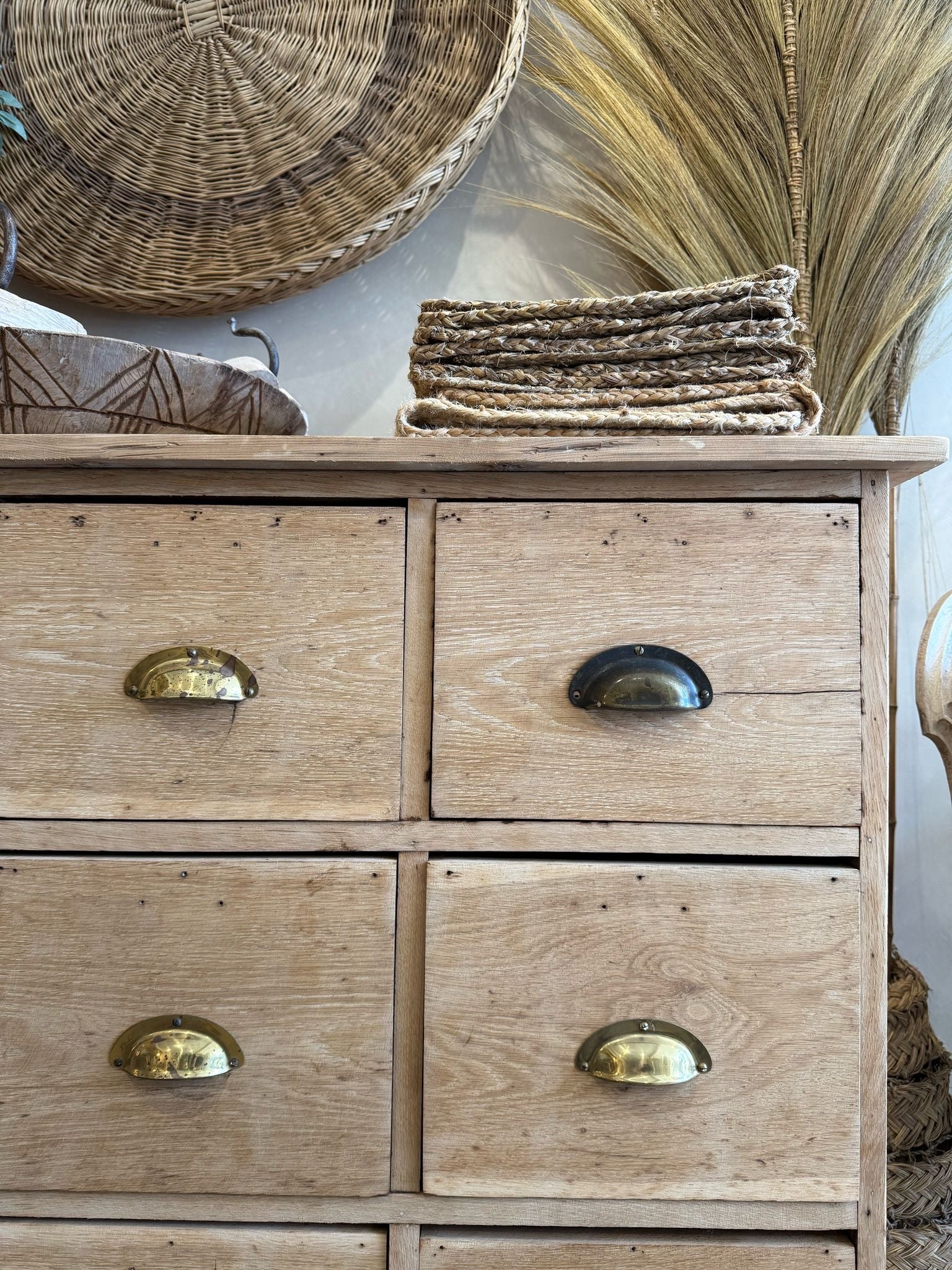 Oak bank of drawers