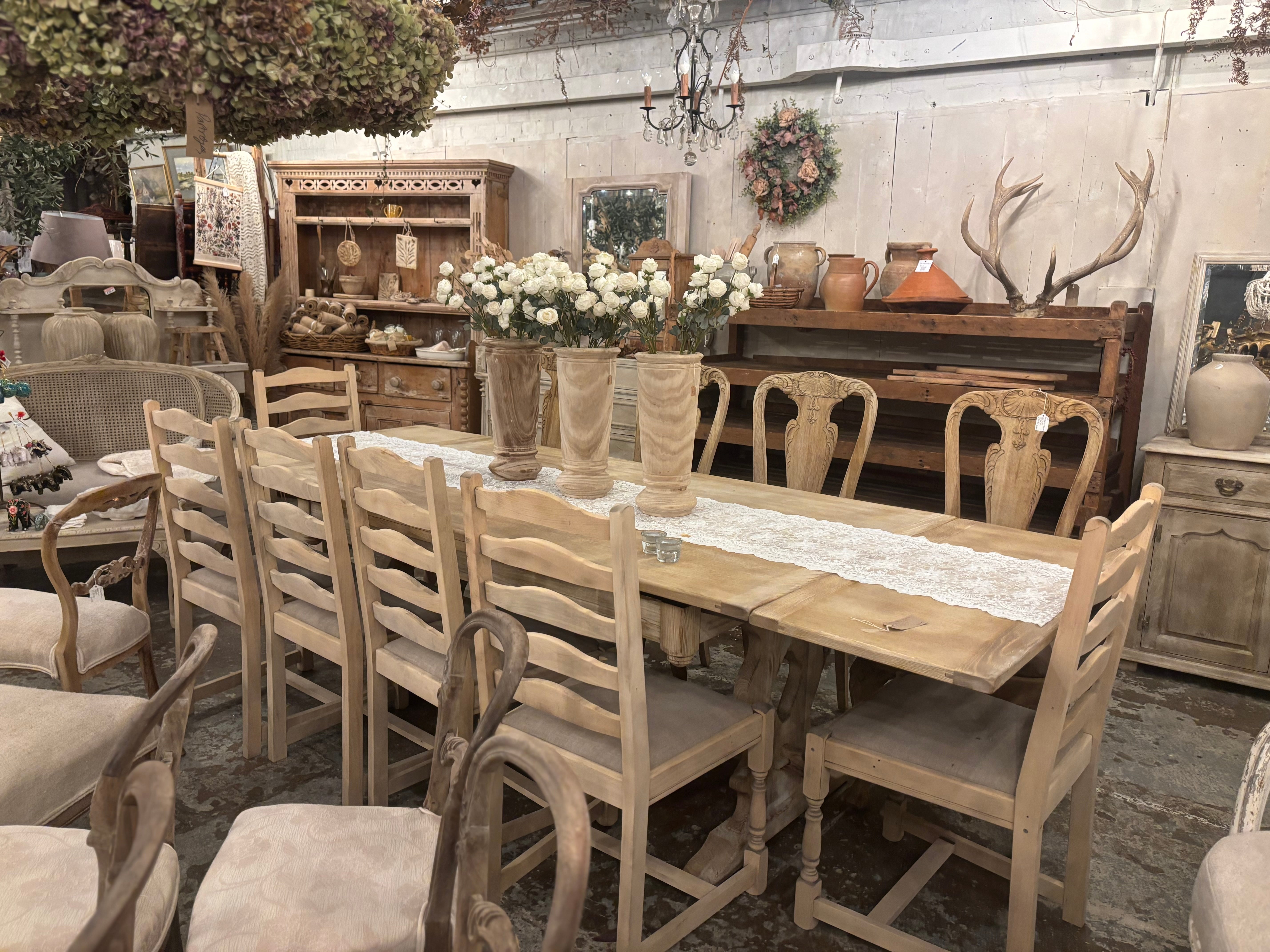 Extending oak dining table