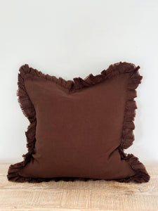 Ruffled Linen Cushion Cover – Dark Brown