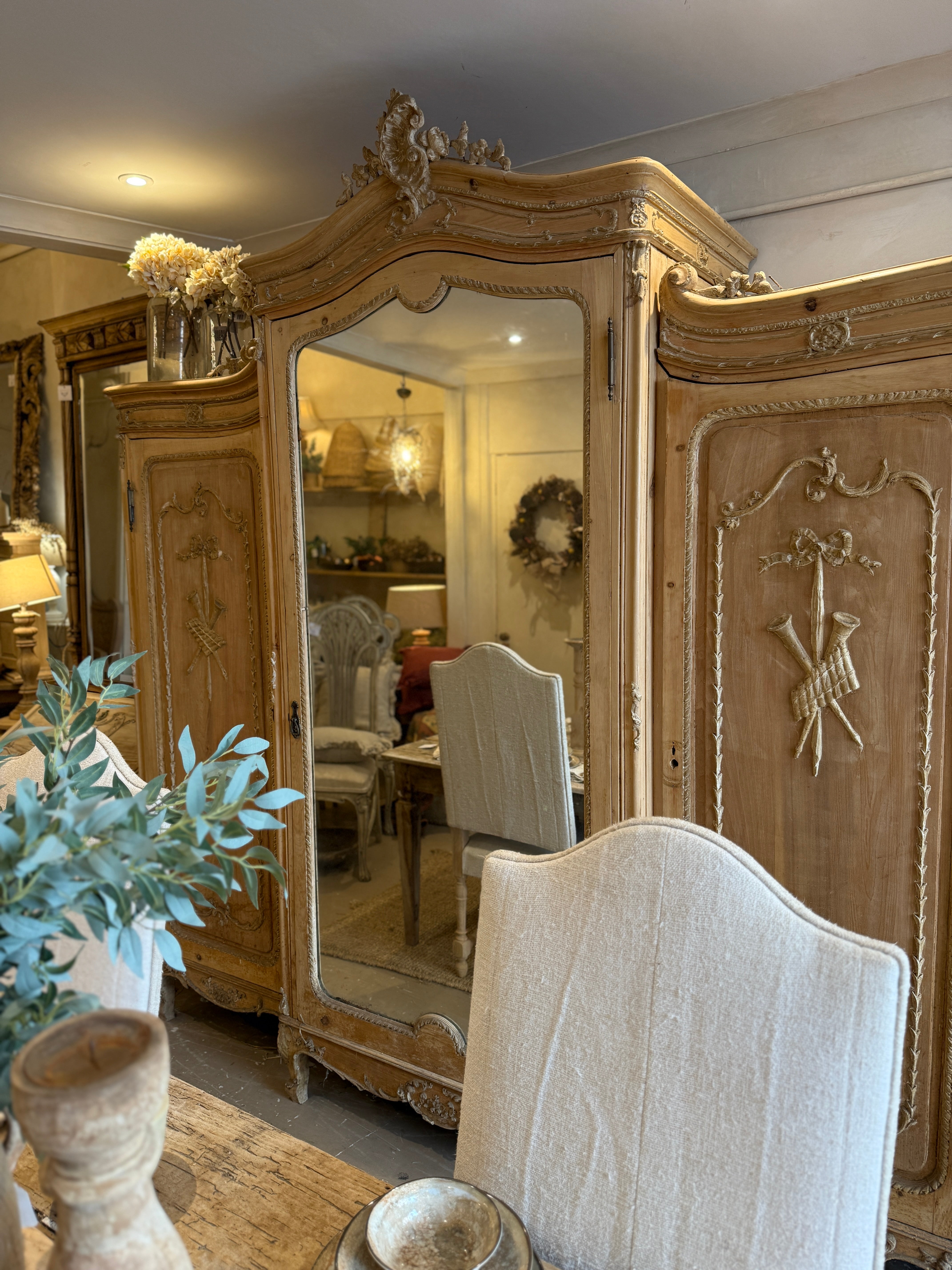 Antique French Carved Armoire with Center Mirror