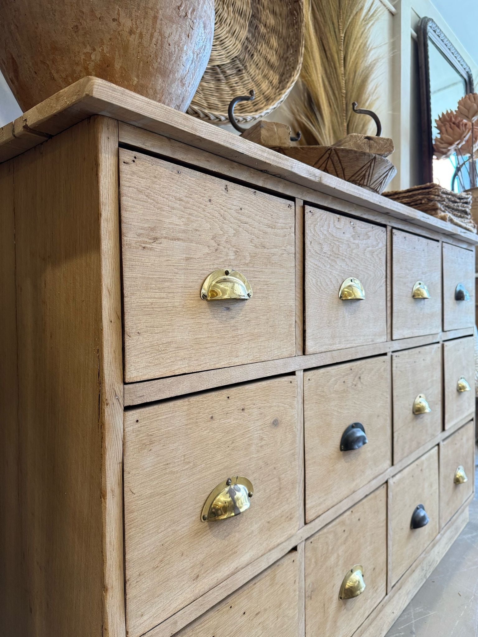 Oak bank of drawers