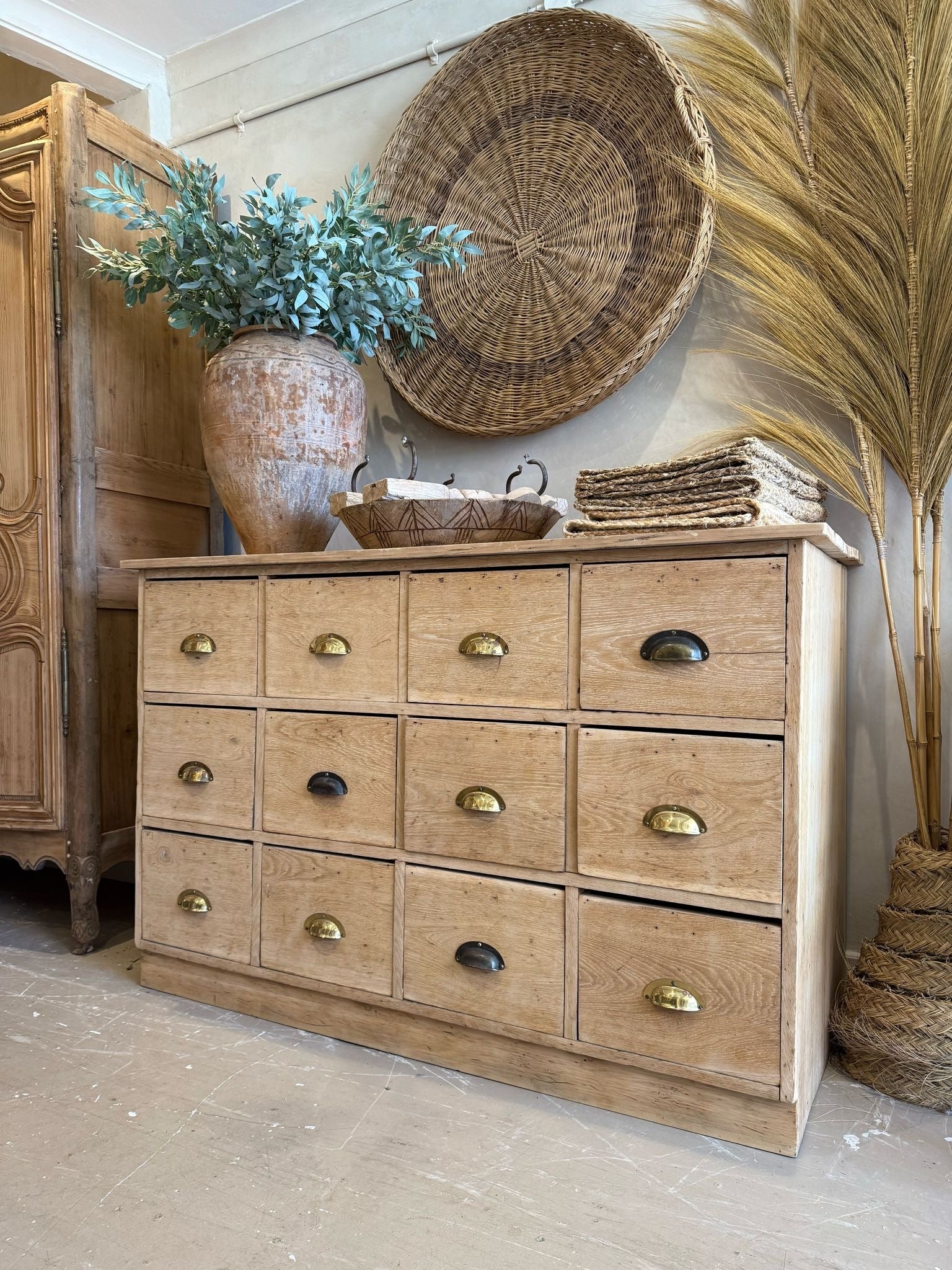 Oak bank of drawers