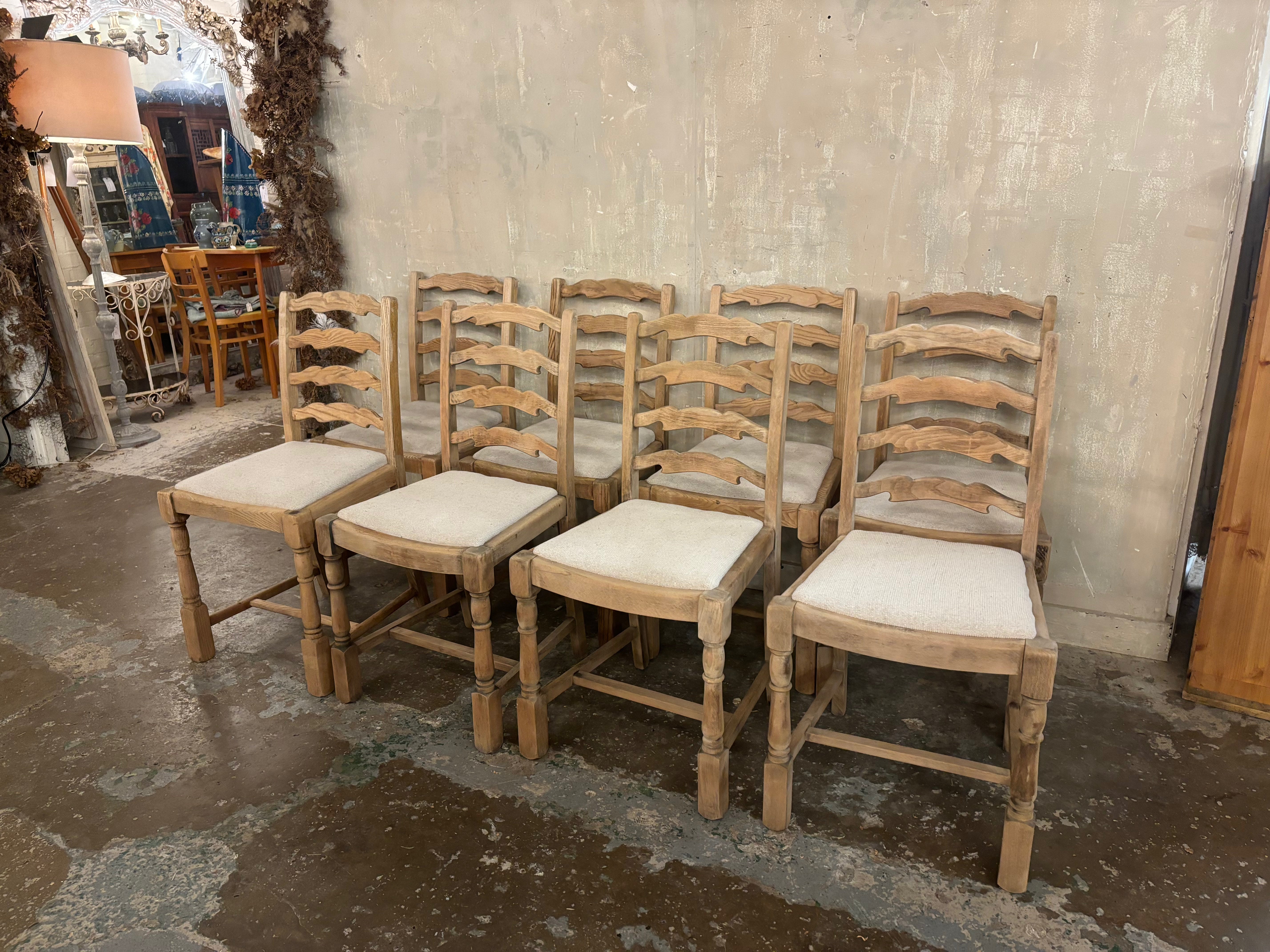 8 stripped oak dining chairs