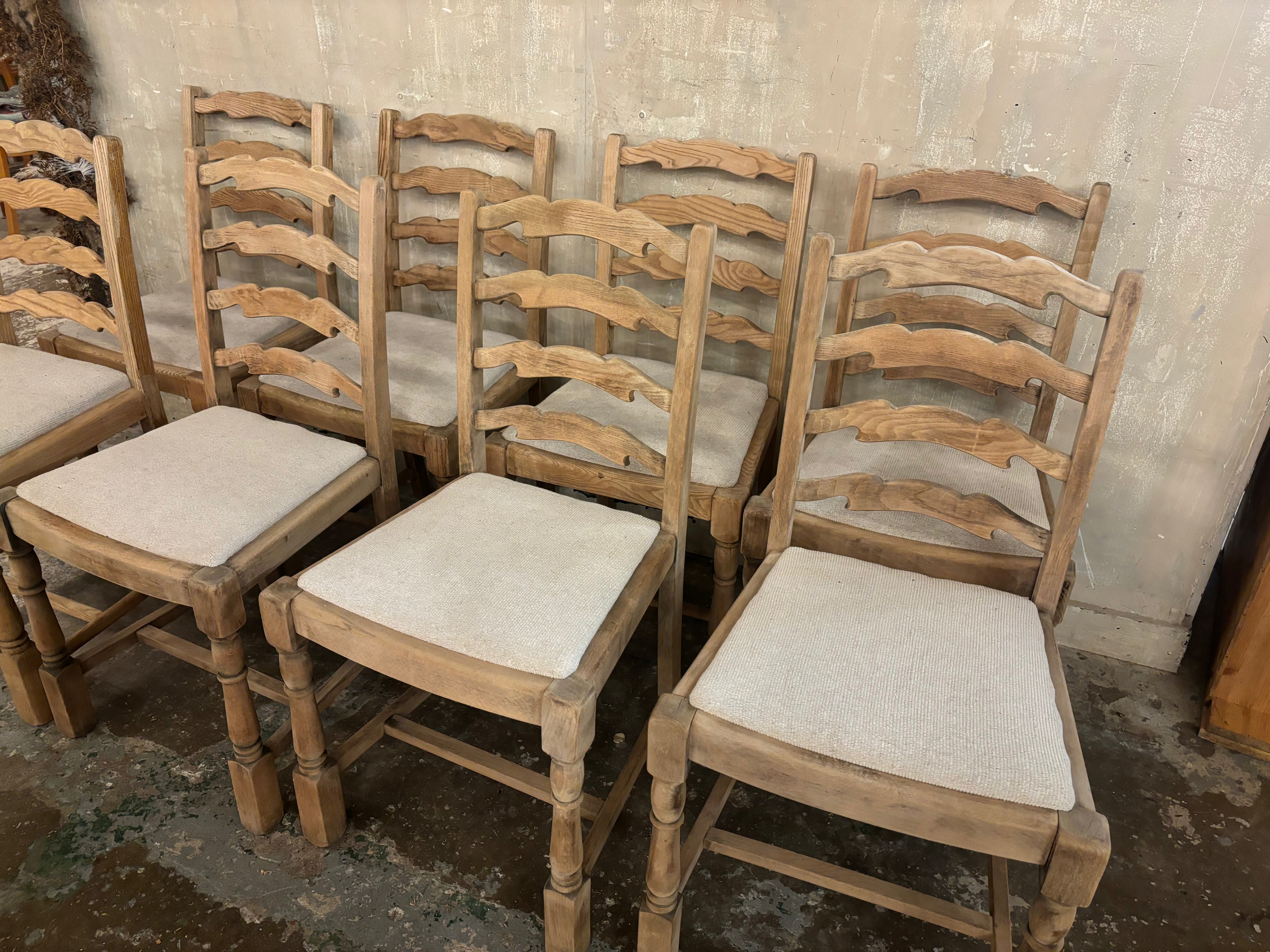 8 stripped oak dining chairs