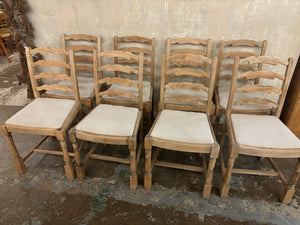 8 stripped oak dining chairs