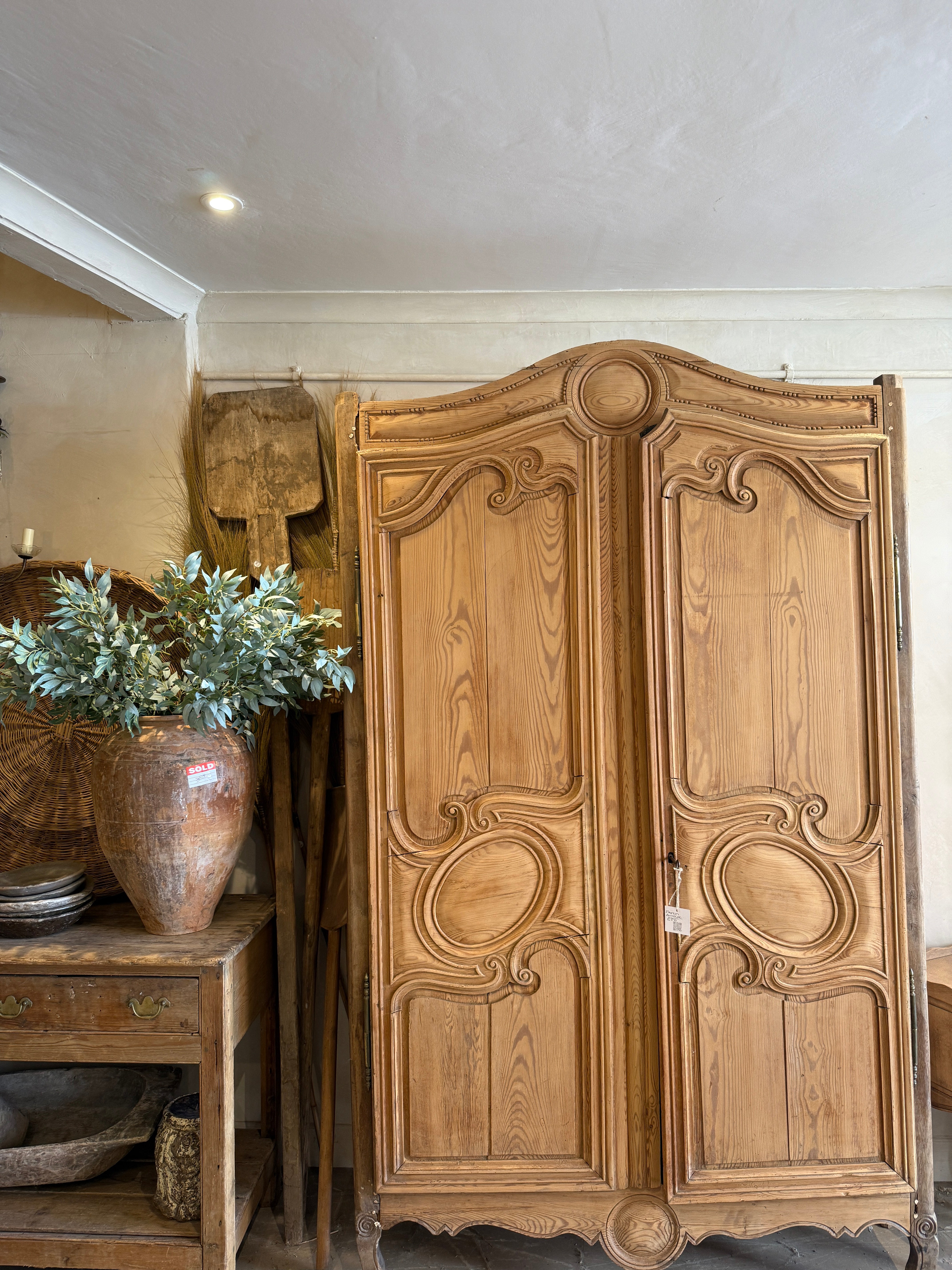 French Carved Stripped-Back Armoire