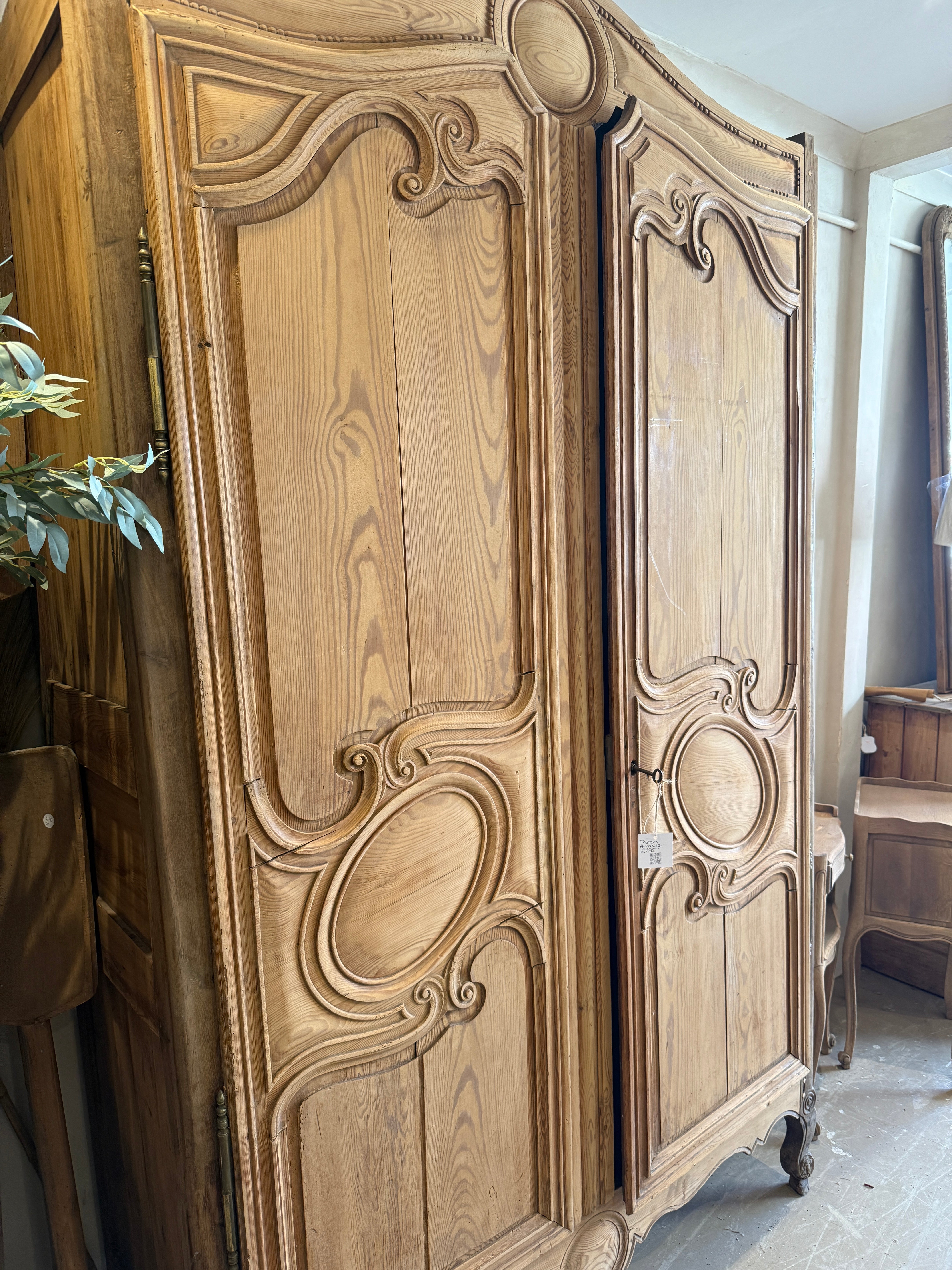 French Carved Stripped-Back Armoire