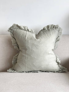 Ruffled Linen Cushion Cover Dusty Sage