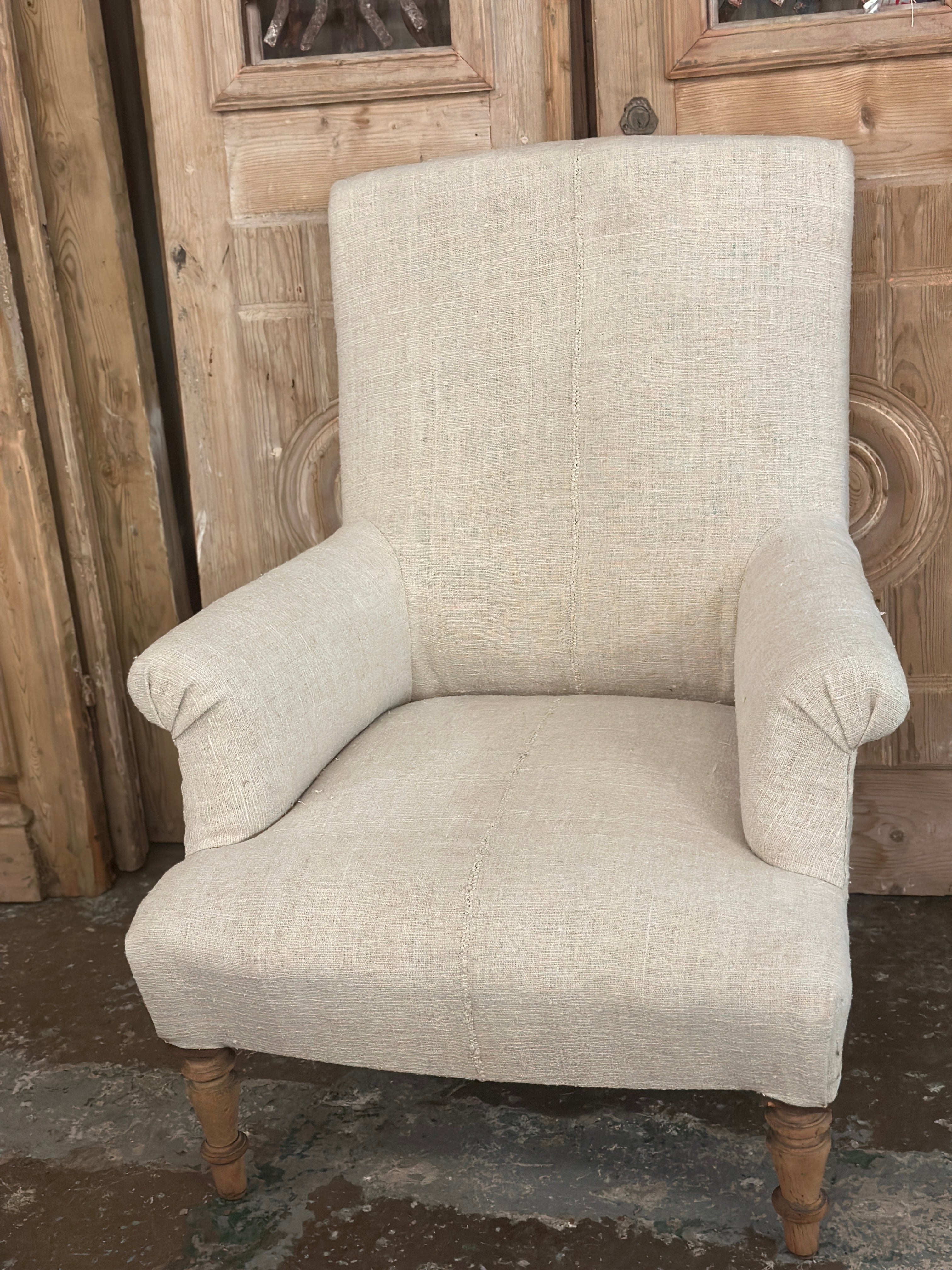 Linen covered French armchair